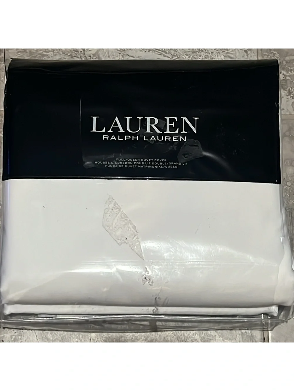 Lauren Ralph Lauren Spencer Duvet Cover in White/Soft Grey, Queen NEW w/Tag $335